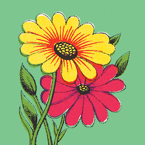 illustration of yellow and red flower with a green background