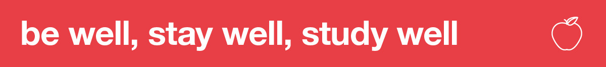 be well, stay well, study well banner with apple icon
